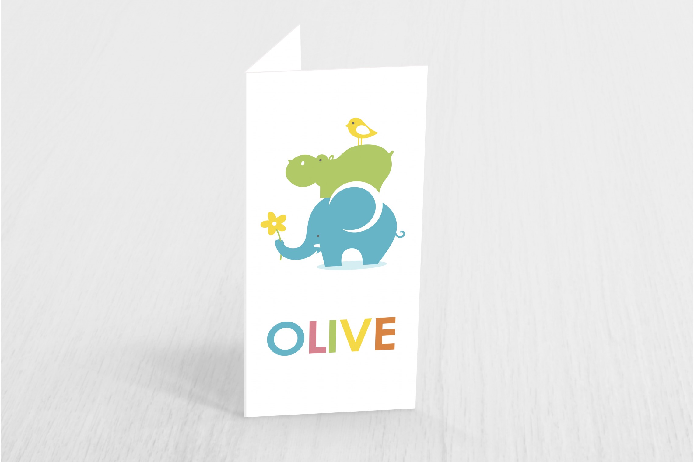 Olifantje met nijlpaard en vogel